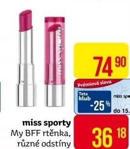 Rtěnka dlouhotrvající zvláčňující My BFF Miss Sporty