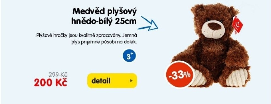 Medvěd plyšový hnědo-bílý 25 cm
