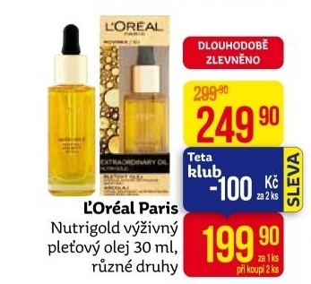 Olej pleťový vyživující Extraordinary Nutri Gold Oil L'oreal