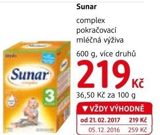 Kojenecké mléko Sunar Complex