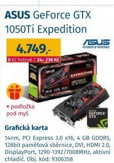 Grafická karta Asus GeForce GTX 1050 Ti Expedition EX-GTX1050TI 4G