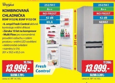 Kombinovaná chladnička Whirlpool BSNF 9152 W