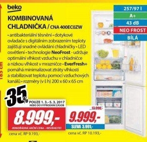 Kombinovaná chladnička Beko CNA 400EC0ZW