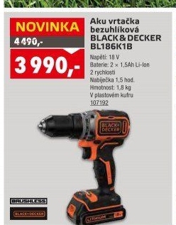 Aku vrtačka bezuhlíkovaá BL186K1B Black&amp
