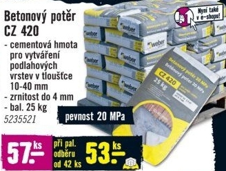 Betonový potěr Weber CZ420, 20 MPa, 25 kg