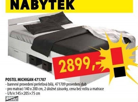 Multifunkční postel 140x200 MICHIGAN perleťově bílá