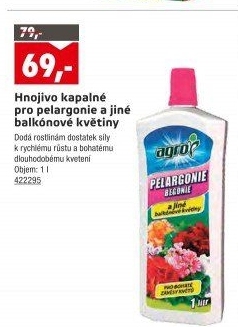 Hnojivo pro pelargonie a balkónové květiny Agro