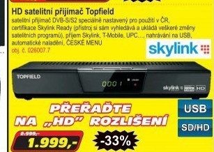 Satelitní přijímač Topfield S3000R HD
