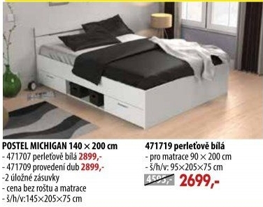 Multifunkční postel 140x200 MICHIGAN perleťově bílá