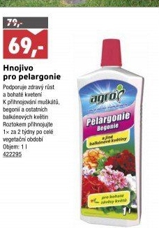 Hnojivo pro muškáty / pelargonie a balkónové květiny Agro