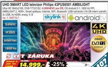 Smart 4K LED televize Philips 43PUS6501