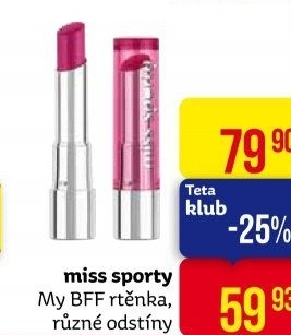 Rtěnka dlouhotrvající zvláčňující My BFF Miss Sporty
