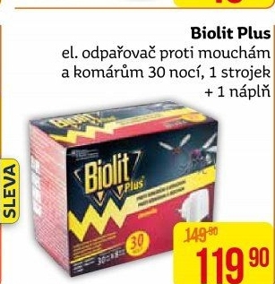 Odpařovač elektrický proti mouchám a komárům 30 nocí Plus Biolit