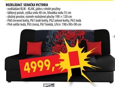 Pohovka VICTORIA červené květy
