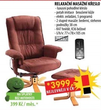 Relaxační masážní křeslo s podnožkou hnědé K47