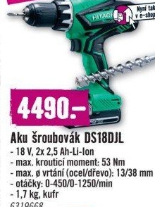 Aku vrtací šroubovák Hitachi DS18DJLWV