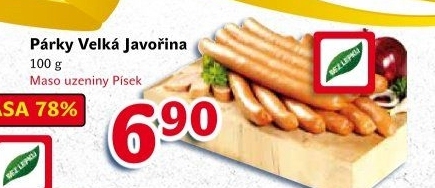 Párky Velká Javořina Maso uzeniny Písek