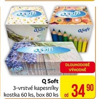 Papírové kapesníčky 3vrstvé Q Soft - box