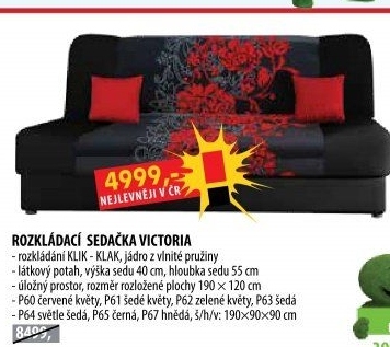 Pohovka VICTORIA červené květy