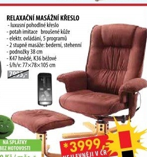 Relaxační masážní křeslo s podnožkou hnědé K47