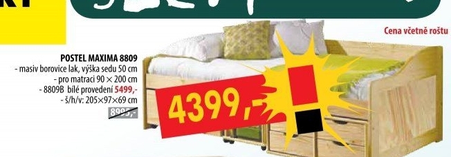 Jednolůžko se zásuvkami MAXIMA 8809 Lakované, bílý lak