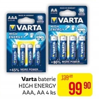 Baterie alkalické High Energy Varta
