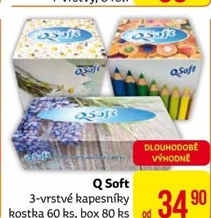 Papírové kapesníčky 3vrstvé Q Soft - box