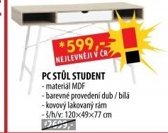 PC stůl STUDENT dub/bílá