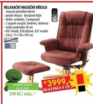 Relaxační masážní křeslo s podnožkou hnědé K47