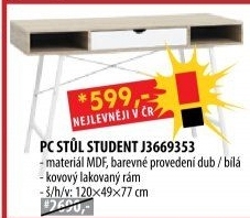PC stůl STUDENT dub/bílá