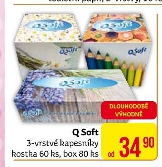 Papírové kapesníčky 3vrstvé Q Soft - box