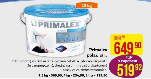 Bílá interiérová barva Primalex Polar