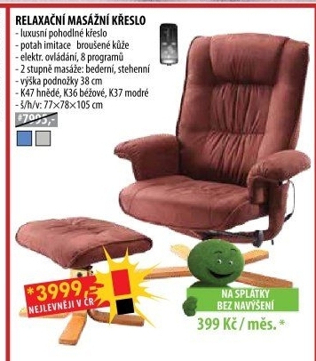 Relaxační masážní křeslo s podnožkou hnědé K47