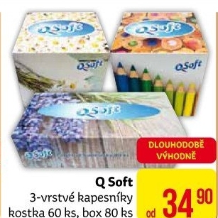 Papírové kapesníčky 3vrstvé Q Soft - box