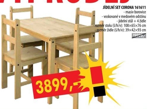 Stůl + 4 židle CORONA 2 vosk 161611