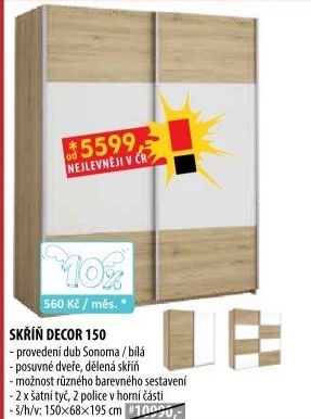 Skříň s posuvnými dveřmi DECOR 150 dub/zrcadlo
