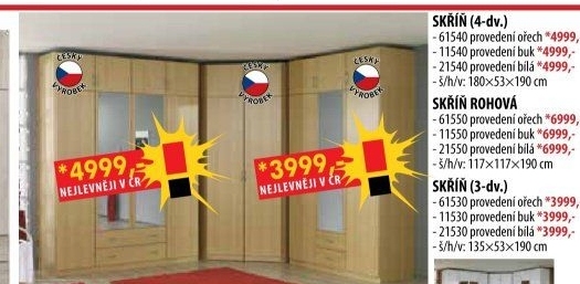 Skříň ESO 4dveřová 61540 ořech/bílá