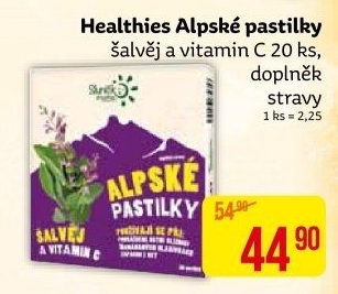 Doplněk stravy Pastilky alpské šalvěj a vitamin C Healthies