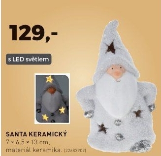 Santa keramický s LED světlem 13 cm