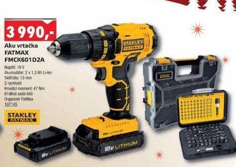 Aku vrtačka Stanley FatMax 18V FMCK601D2A