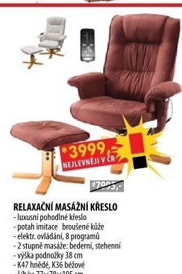 Relaxační masážní křeslo s podnožkou hnědé K47