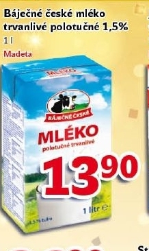 Trvanlivé mléko Báječné české Madeta - 1,5% polotučné