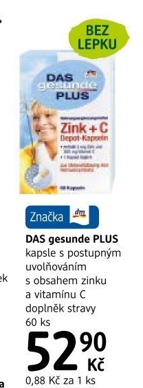 Doplněk stravy Zinek + vitamín C Das gesunde Plus