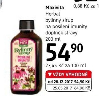 Doplněk stravy Sirup bylinný Herbal MaxiVita