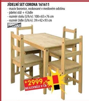 Stůl + 4 židle CORONA 2 vosk 161611