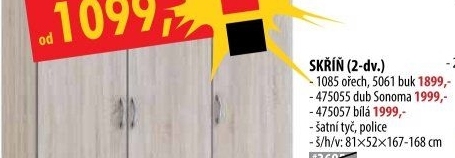 Skříň 2dveřová 1085 ořech