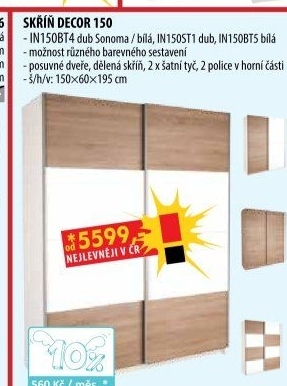Skříň s posuvnými dveřmi DECOR 150 bílá/dub