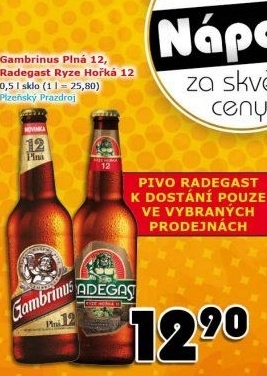 Pivo světlý ležák 12° Plná Gambrinus