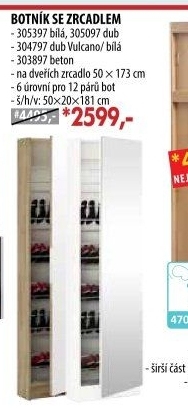 Botník se zrcadlem 305397 bílý
