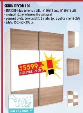 Skříň s posuvnými dveřmi DECOR 150 bílá/dub